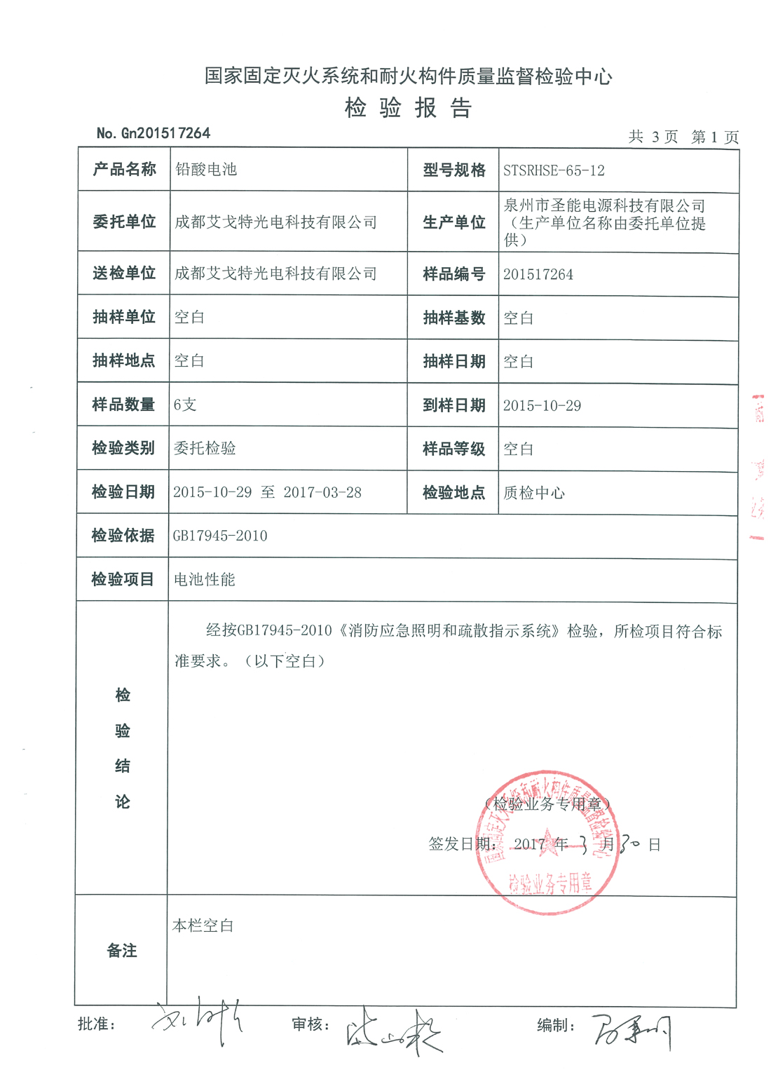65AH电池检测报告